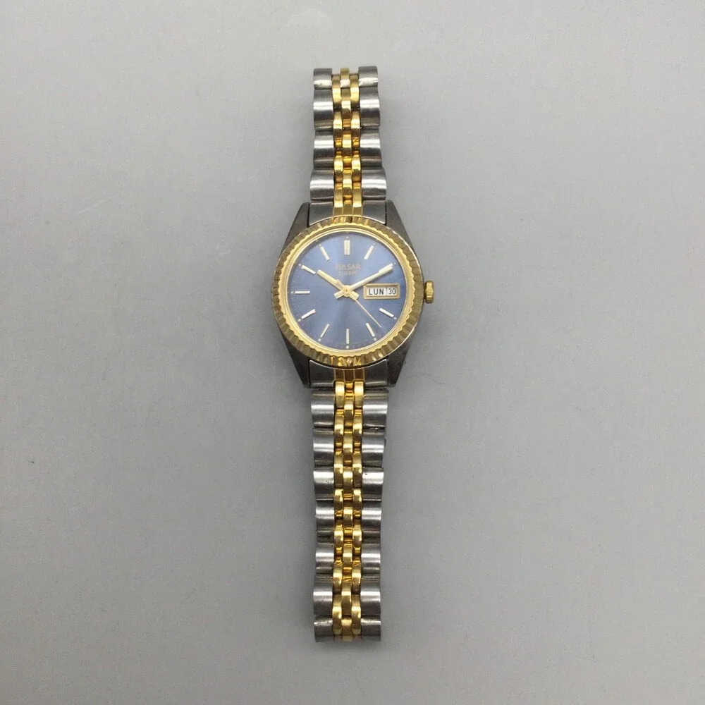 Pulsar Womens Watch 23mm V783-0030 Two Tone Stainless Day Date New Battery 7.25